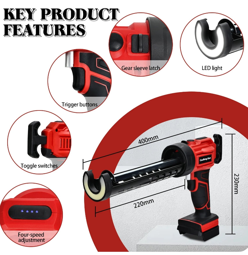 Pistolet à calfeutrer électrique sans fil avec lumière LED